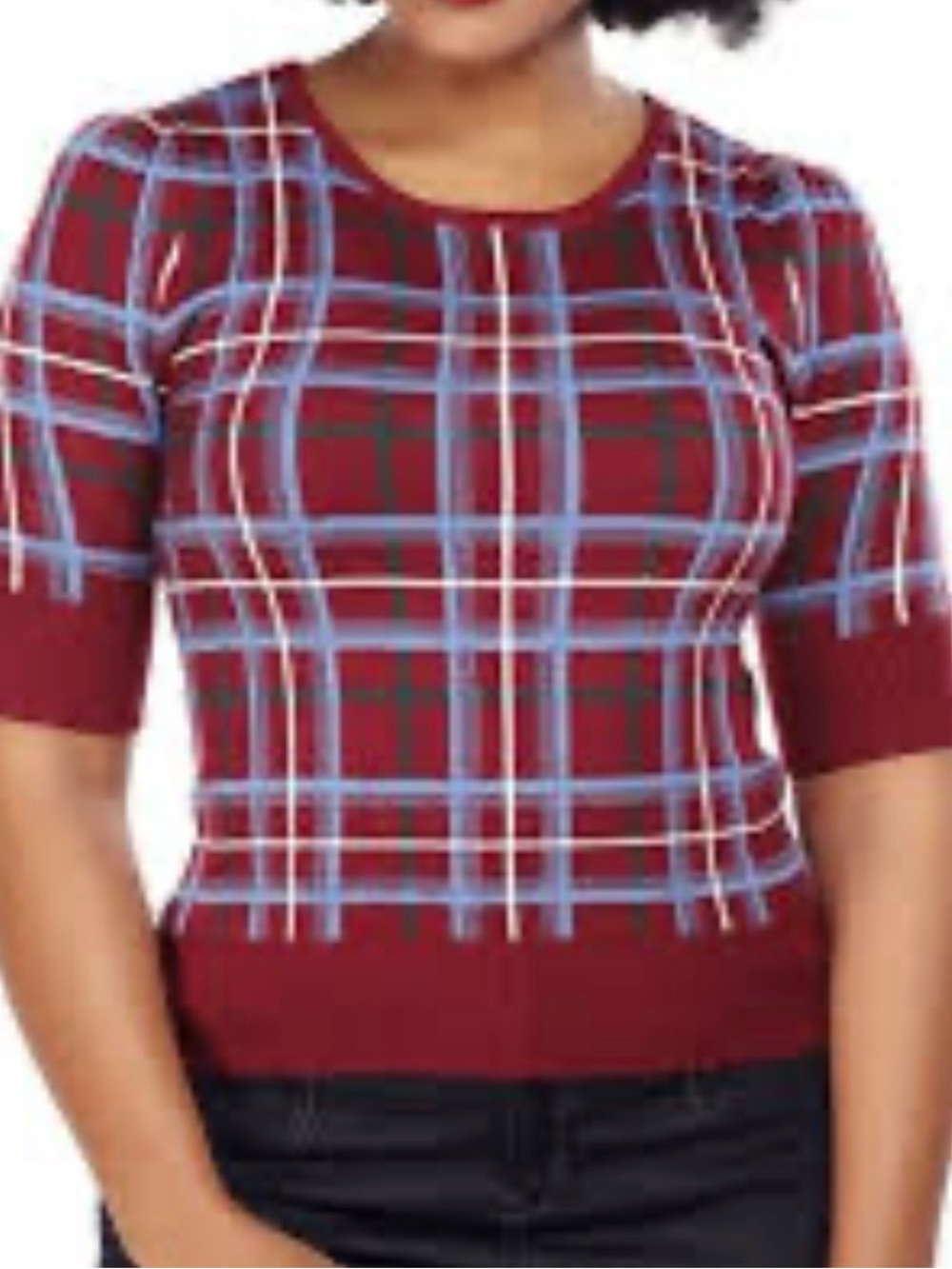 Collectif Jumper Pullover Knit Top Chrissie Check in Wine S